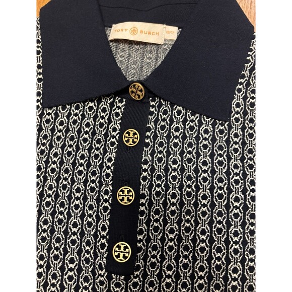 Tory Burch GEMINI LINK POLO DRESS Navy Blue White Size XS Jacquard NO BELT - Picture 5 of 8